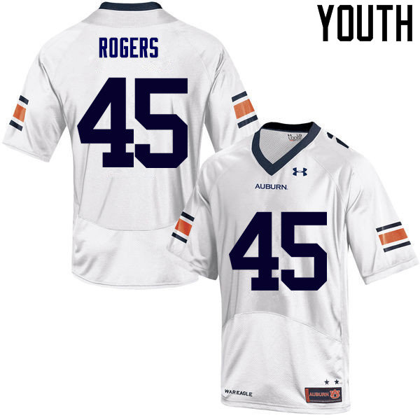 Auburn Tigers Youth Jacob Rogers #45 White Under Armour Stitched College NCAA Authentic Football Jersey GES7274GE